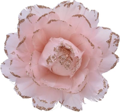 Decoris Kerstboom bloem - op clip - lichtroze - 11 cm - kunststof - kerstversiering