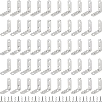 50x Hoekverbinders 40x40mm RVS Winkelhaakbeugels 90 Graden met 200 Schroeven