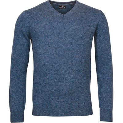 Baileys Trui V-Neck Lambswool Uni Color Single Knit Mid Denim Blue / male