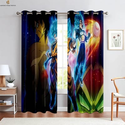 -Bloederige Anime Cartoon Bedrukte Gordijnen Jongens- en Meisjeskamer Slaapzaal Decoratieve Gordijnen Gemakkelijk te Wassen en Onderhouden 2 Stuks W50xH130(CM)x2PCS&Rod pocket blue