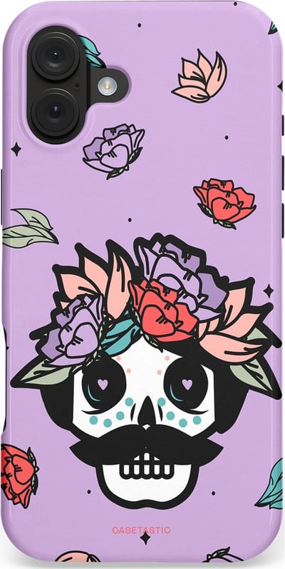 Casetastic hoesje geschikt voor Apple iPhone 16 Plus - MagSafe - Dubbellaagse bescherming - Schedel Snor - Fashion Case - Lila Zwart