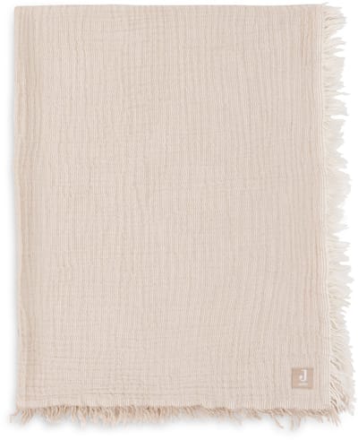 Jollein Deken Ledikant 120x120cm - Fringe Stripe Biscuit/Ivory - GOTS