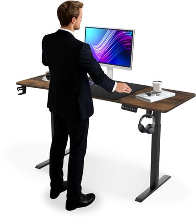 ACXIN Elektrisch Verstelbaar Bureau met Type-C Laadpoort - Zit Sta Bureau met Memoryfunctie - Bekerhouder en Koptelefoonhaak - 120x60cm - Vintagebruin