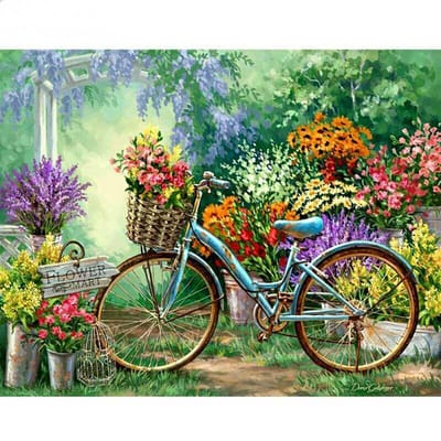DIY 5D volledige diamant schilderij kruissteek fiets in de bloemenmarkt diamant borduurwerk handwerken 20X30CM black