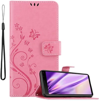 Cadorabo Hoesje geschikt voor Sony Xperia 8 in BLOEMEN ROZE - Beschermhoes in bloemmotief met magnetische sluiting, standfunctie en kaartsleuven Book Case Cover Etui
