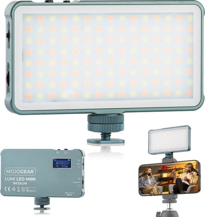 MOJOGEAR Lumi Bicolor LED-lamp 6.5W Mini - Voor smartphone en camera - 1.500 mAh batterij - Cameralamp/studiolamp/videolamp - Zwart