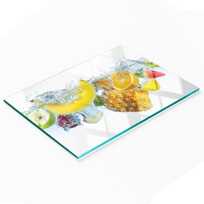 Multifunctionele decoratieve glazen snijplank voor in de keuken met fruitmotief onder water, 80x52 cm