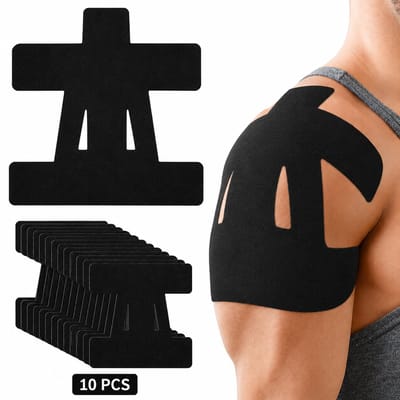 BOTC Kinesiologie Tape schouders - Schouder Kinesiologietape - 10 Stuks - Voorgeknipte Schoudertape voor Sport en Dagelijks Gebruik - Waterdicht, Ademend - Elastische Schouderondersteuning - Zwart