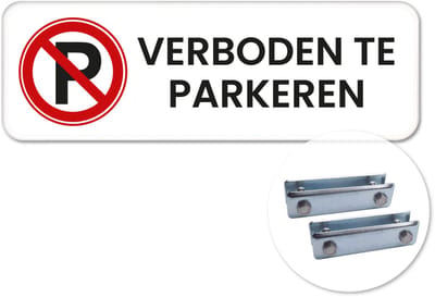 Verboden te parkeren bord - Weerbestendig Aluminium - 40x15 cm - Bevestiging: Met hekbeugels (voor spijlen- of gaashek)