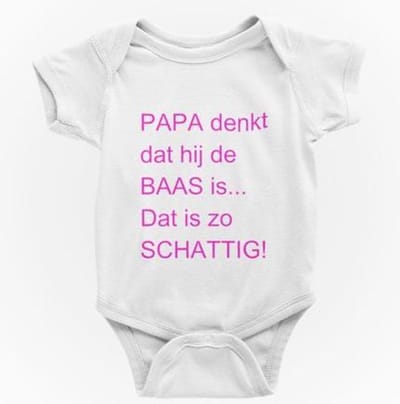 Passie voor stickers Baby rompertjes met tekst: Papa denk dat hij de baas is dat is zo schattig  50/56