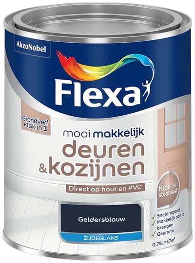 Flexa - Mooi Makkelijk Deuren & Kozijnen Zijdeglans - Geldersblauw - Mengverf - 750 Ml