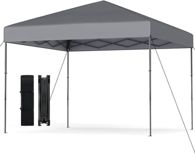 COSTWAY Paviljoen, 3x3 m, pop-up vouwpaviljoen, in hoogte verstelbaar, met draagtas, UV50+, tuinpaviljoen, incl. 8 haringen en 4 windtouwen, partytent, vouwtent voor tuin, terras, grijs