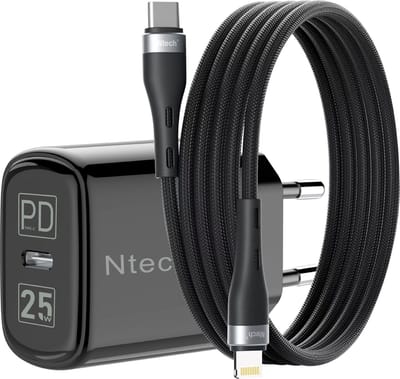 25W USB C Adapter / iPhone Oplader met 1m USB C naar Lightning Nylon Kabel Geschikt voor iPhone 14 / SE / 14 Pro / 14 Plus / 14 Pro Max / 13/ 13 Pro / 13 Pro Max / 12/ 11/ Xr/ Xs Max / 8 / 8 Plus / Pro - Oplader / Snellader geschikt voor Apple iPhone