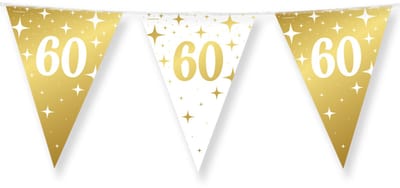 BTH – Slinger 60 Jaar – Wit-Goud – Verjaardag Versiering – Happy Birthday Decoratie – 60 Jaar Feest Versiering – 10m