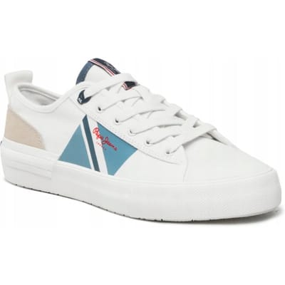 Pepe Jeans Allen Flag - Sneakers - Wit - Maat 45 - Leren Bovenkant