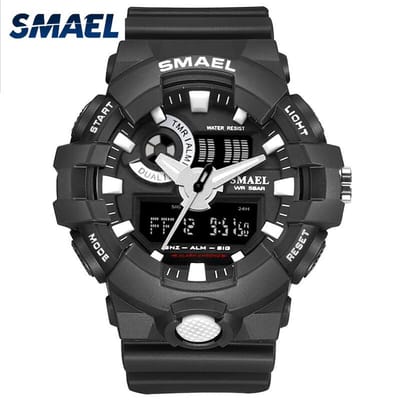 Camouflage Shock Bestendig Heren Horloge Zwart en Wit met rubber band | Smael | Waterdicht | Glow in dark | Mud Master | Leger | Grof | Licht | Rubberen band | Timer | Army | Eyecatcher | Master| Vaderdag Cadeau | Vaderdag | kado|