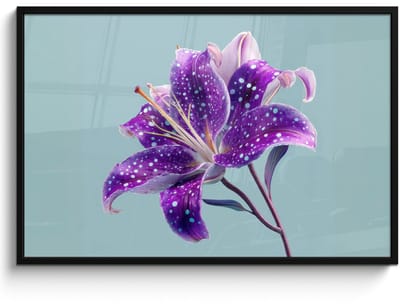 Poster in lijst - Fotolijst 120x80 cm - Posters - Lelie - Bloem - Paars - Stippen - Posterlijst zwart - Decoratie - Wanddecoratie woonkamer - Muurdecoratie slaapkamer