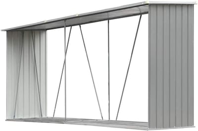 Brandhout Opslag - Houthok Buiten - Droog Hout Houden - Verzinkt Staal - 330x84x152cm - Grijs