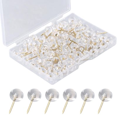 Dailygoods - 100 stuks transparante punaises met ronde kop voor kurkborden met opbergdoos, herbruikbaar, voor wandkaarten, kurkprikborden, doe-het-zelf, kantoor, school