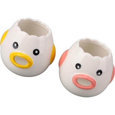 2 pièces Séparateur d'œufs Céramique Forme Poulet Filtre Jaune d'Œuf Blanc Accessoires de Cuisine Rose et Jaune white
