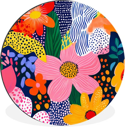 WallCircle - Wandcirkel - Muurcirkel - Kleurrijk - Bloemen - Abstract - Stippen - Aluminium - Dibond - 30x30 cm - Binnen en Buiten