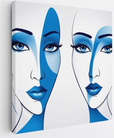Saammp Canvas Schilderij - 2 gezichten - Abstract - 20x20 - Foto op canvas - Wanddecoratie - Muurdecoratie Woonkamer - Slaapkamer decoratie - Canvas Print
