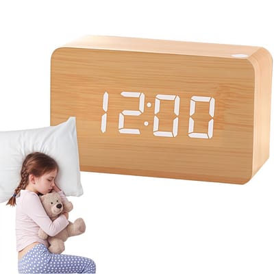 Wekker - Digitale Wekker - Bureauklok - Bureauklok – LED klok - LED wekker - Groot led-display - Week modus - Weekend modus - Herhaalfunctie - Slaapkamer - Thuis - Kantoor - 7*10*4cm - Bamboe en houtkleur