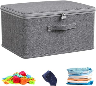 Veilige opbergdoos met combinatie-slot, multifunctionele stoffen opbergbox voor kleding, snoep en waardevolle spullen (40 x 30 x 21 cm)