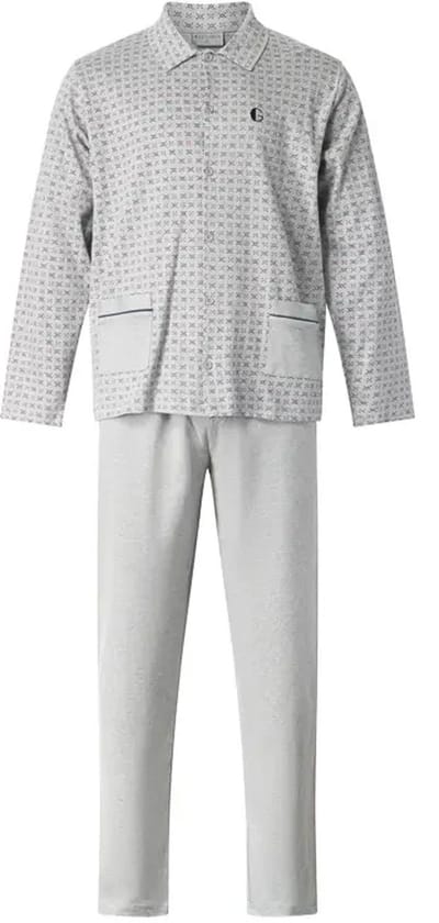 Gentlemen - aangeruwde klassieke heren pyjama 114296 met doorknoop - warm interlock - grijs - maat L