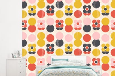 Behang - Fotobehang Retro - Design - Bloemen - Pastel - Breedte 315 cm x hoogte 260 cm