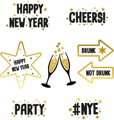 Folat - glas sticker-champagne flute - BlackGold HNY - 8 stuks - Welkom nieuwjaar - oudjaar versiering - Sinterklaas intocht - Sinterklaas en Piet -sinterklaas Cadeautjes