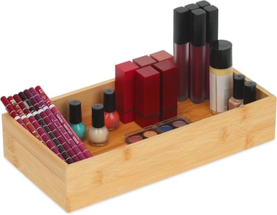 Famanu – Lage bamboe organizer tray zonder deksel – opbergbak 6x30x15 cm – keuken/badkamer/kantoor