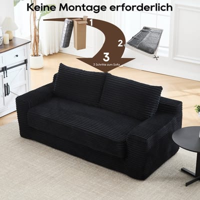 OKWISH Slaapbank 2-Zits - 2-In-1 Uitklapbaar Sofa En Bed - Compact Voor Kleine Ruimtes En Logees - Stoffen Bekleding - Zwart