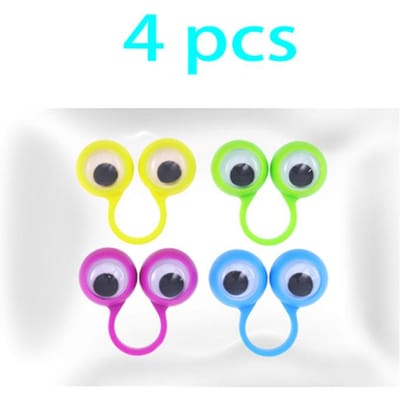 4 Stuks Cartoon Vingerpop Ring Ogen Kinderen Grappig Plastic Scène Spel Props Wibbelende Ogen Ringpop Grappen Cadeau Kinderfeest Speelgoed white