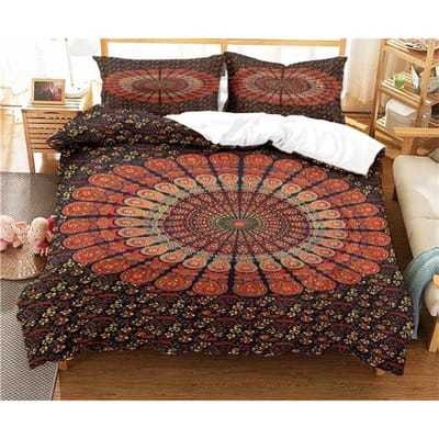 Bohemian Psychedelisch Mandala Patroon Dekbedovertrek Set Beddengoed Voor Volwassenen Kind Bedset Dekbedovertrek Met 1 Dekbed 2 Kussensloop AU Single(140x210cm)