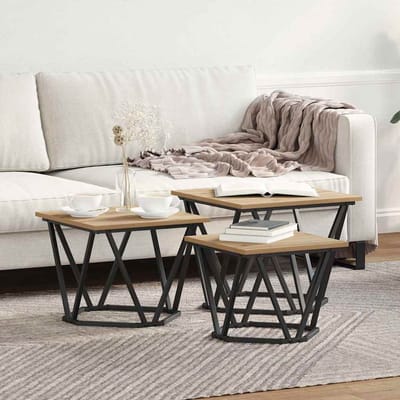 vidaXL - Salontafel - 3 - st - Artisan - Eiken - 50 - x - 50 - x - 40 - cm