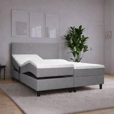 Elektrische Boxspring Simpel - 160x200 - Grijs - Pocketvering - Stof - Inclusief Splittopper - Bed compleet