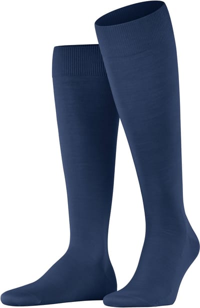 FALKE ClimaWool lang eenkleurig wol lyocell kniekousen heren blauw - maat 39-40
