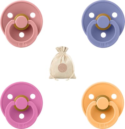 BIBS fopspenen T2 - Bubblegum, Sunkissed, Dusty pink en Peri - 6-18 maanden + BolleToet speenzakje