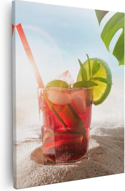 Artaza Canvas Schilderij Strand Zee - 40x50 cm - Wanddecoratie Cocktail - Schilderijen Op Canvas Zomer
