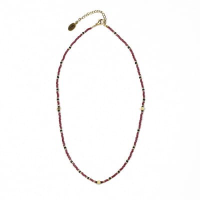 CO88 Collection 8CN-26349 Kralenketting met Miyuki Kralen - Donker Rood - 40+5cm - Goudkleurig Slot