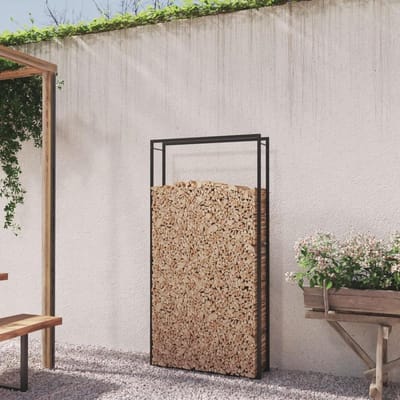 Houten Rek - Opslagmand Haardhout - Haardhout Opslag - Verhoogde Luchtcirculatie - 110 cm Lengte - Zwart Mat