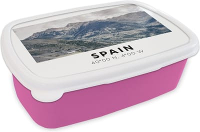 Broodtrommel Roze - Lunchbox - Brooddoos - Spanje - Groen - Europa - 18x12x6 cm - Kinderen - Meisje