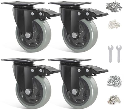 Zware zware transportwielen 100 mm - set van 4 meubelwielen met rem tot 600 kg, inclusief montageaccessoires
