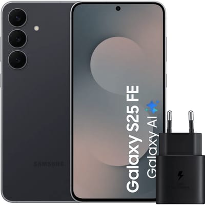 Samsung Galaxy S25 FE 128GB Zwart 5G + Samsung Oplader 25 Watt Zwart