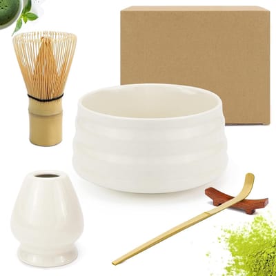 Matcha Broom Set met 2 Matcha Lepels en Keramische Houder - Perfect voor Matcha Thee Bereiding