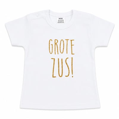 Shirt grote zus | korte mouw | wit | maat 74 zwangerschap aankondiging bekendmaking Baby big sis sister
