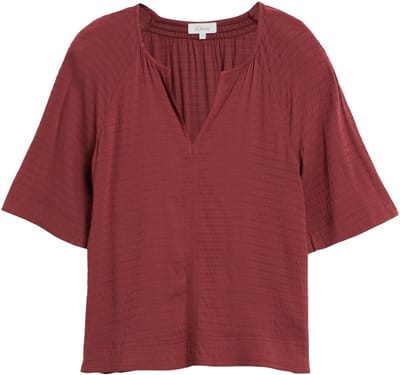 Gestructureerde blouse in gemengde viscose met plooien en smocks ronde hals ruime pasvorm granaat vrouw s.Oliver