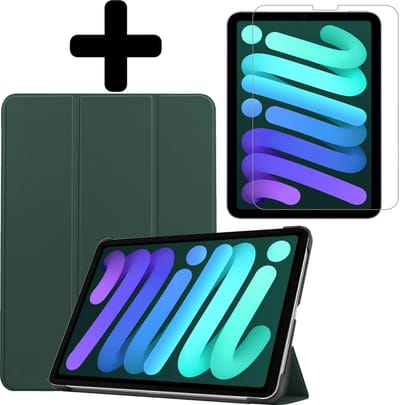 Hoes - Geschikt voor Apple iPad Mini 6 (2021) - 8.3 inch - 6e Generatie - Met Screenprotector - Trifold Bookcase - Hard Cover - Hardcover Book Case - Tablet Hoesje - Donkergroen