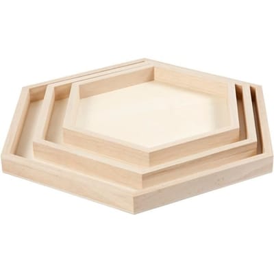 Creativ Company Houten Dienbladen Hexagon set 3 stuks 21-31 cm